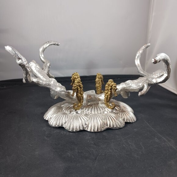 Vtg 1993 Arthur Court Aluminum Brass Seahorse Stand/Bowl Holder Signed - Picture 2 of 15